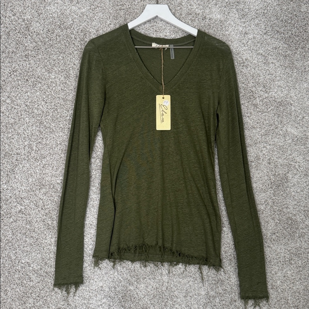 Elan Army Green Linen Sweater Distressed- Small‎